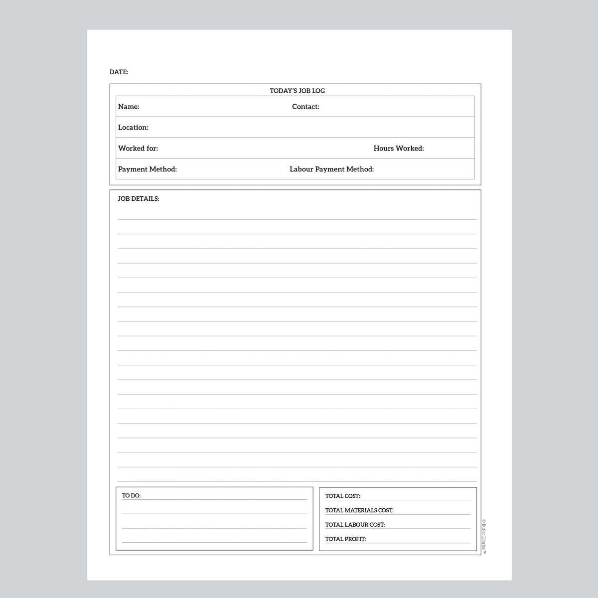 The Tradie Diary: DAILY LOG